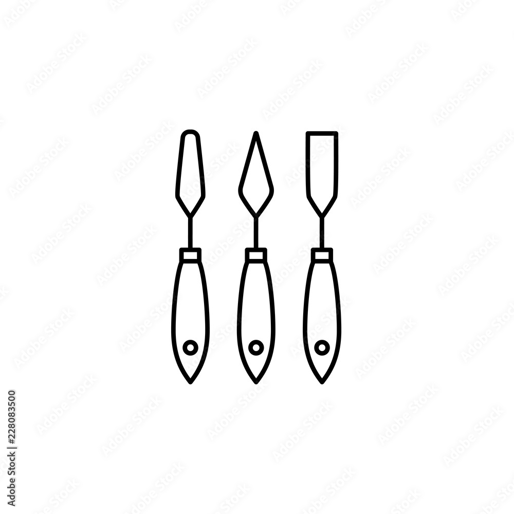 Black & white vector illustration of paper spatula set. Line icon of hand tools for craft, scrapbook & diy projects. Isolated on white background Black & white vector illustration of paper spatula set. Line icon of hand tools for craft, scrapbook & diy projects. Isolated on white background