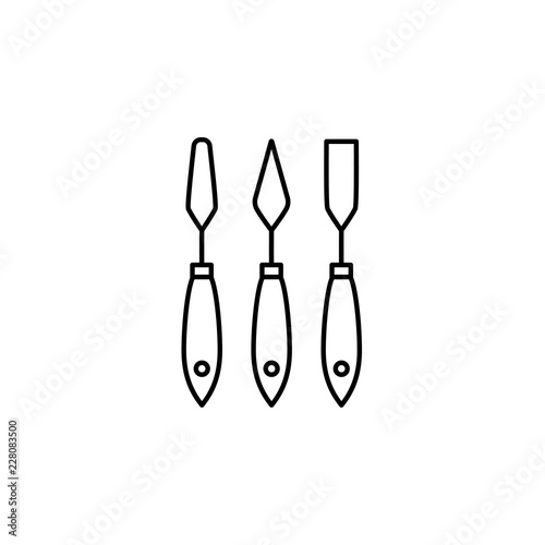 Black & white vector illustration of paper spatula set. Line icon of hand tools for craft, scrapbook & diy projects. Isolated on white background