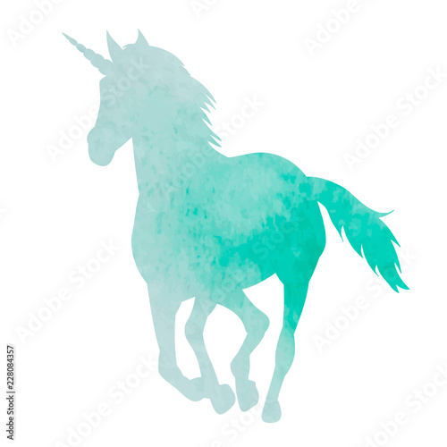 watercolor green silhouette of a standing unicorn