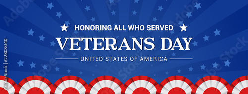Veterans Day Banner Vector illustration, Honoring all who served, Text on USA background design.