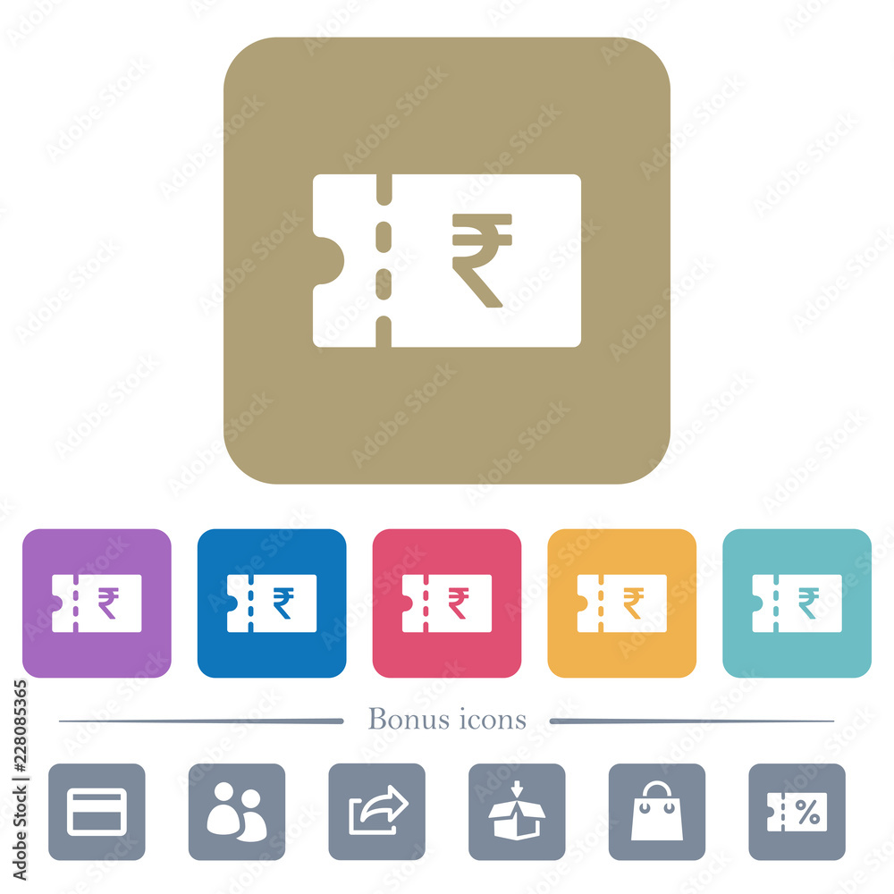 Indian Rupee discount coupon flat icons on color rounded square backgrounds