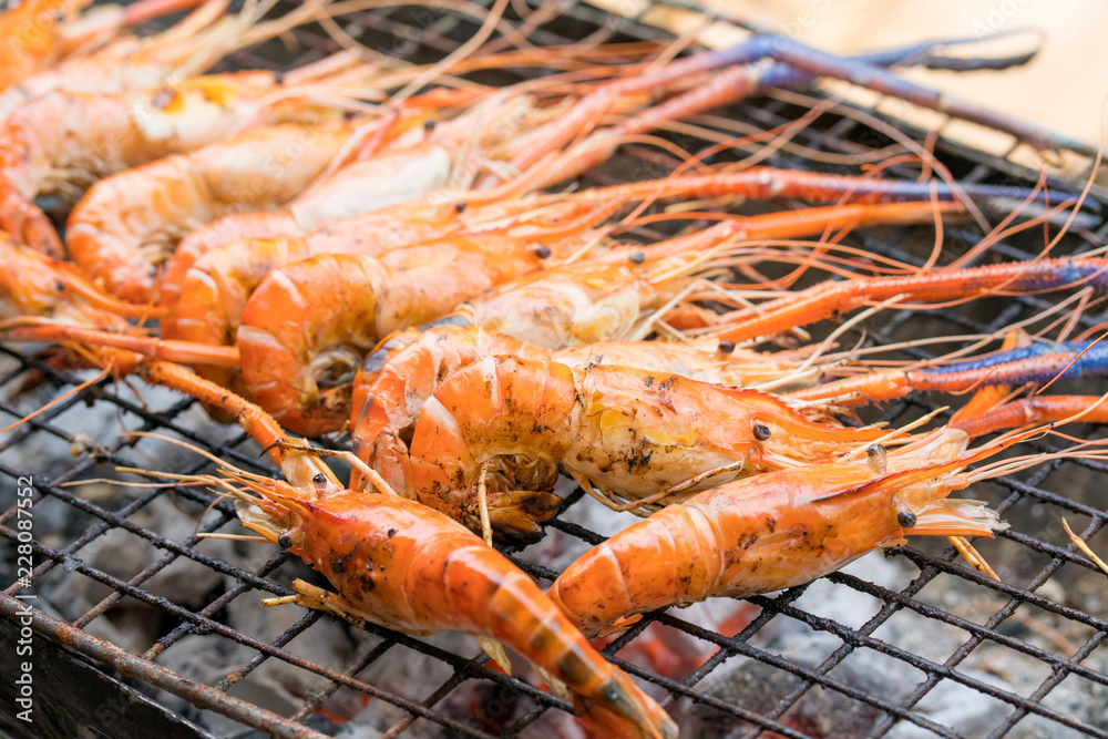 Grilled of Shrimp on stove seafood Thai food