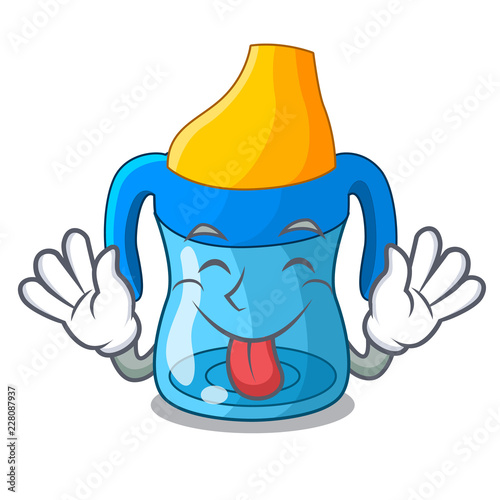 Tongue out baby training cup isolated on mascot