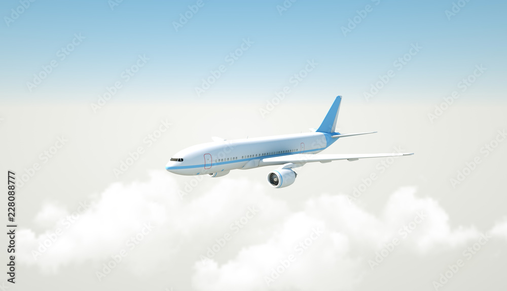Obraz premium Airplane flying above clouds - 3D Rendering