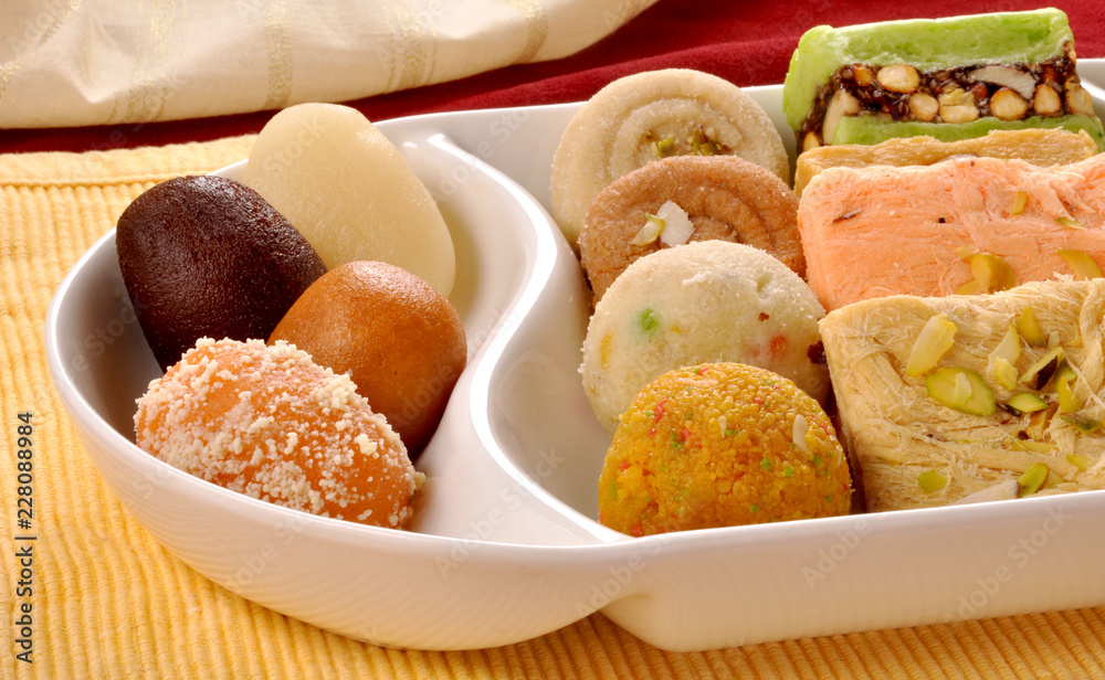 Mix Mithai, A Mouth-Watering Combination of Different Variety of Indian Sweets Mix Mithai, A Mouth-Watering Combination of Different Variety of Indian Sweets