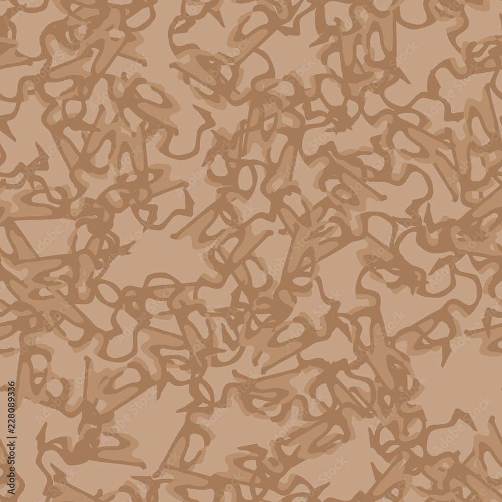 UFO military camouflage seamless pattern in different shades of beige and brown colors