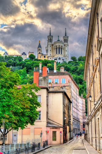 View of the Basilica of Notre Dame de Fourviere in Lyon, France