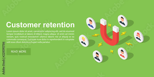 Customer attraction concept banner. Isometric illustration of customer attraction vector concept banner for web design