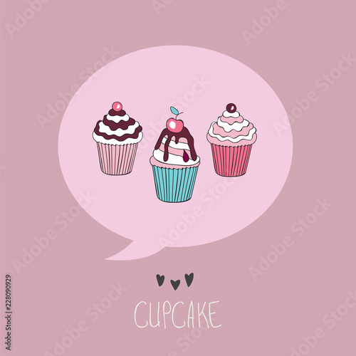 Lovely beautiful yummy cartoon cupcake