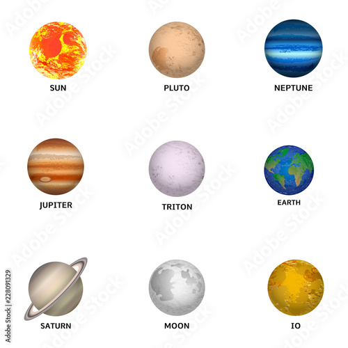Galaxy planet icon set. Realistic set of galaxy planet vector icons for web design isolated on white background