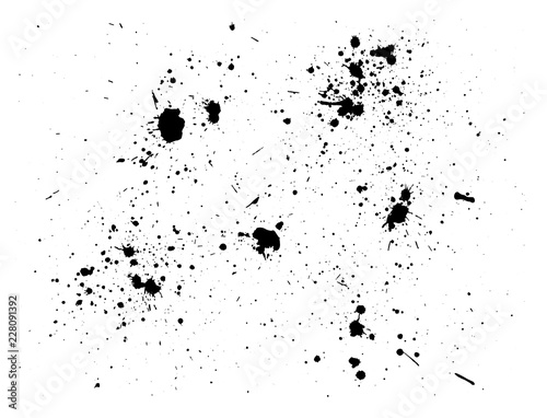 Paint splash background. Black watercolor spray. Abstract grunge ink texture isolated on white. Vector illustration