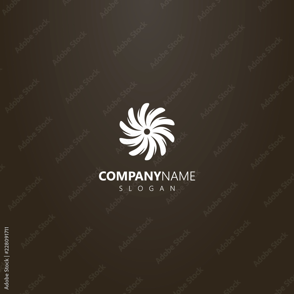 white logo on a black background. simple vector round flat art logo of multi-leaf flower
