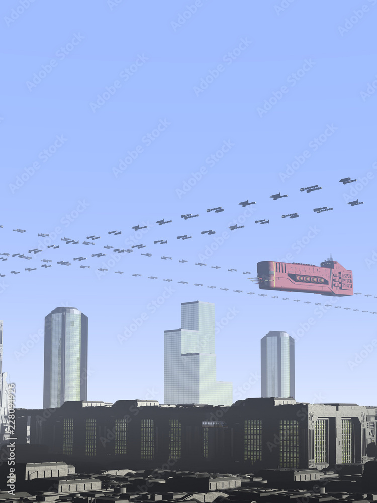 Obraz premium Space Harbor Sky Traffic 3d-Rendering (Daylight)
