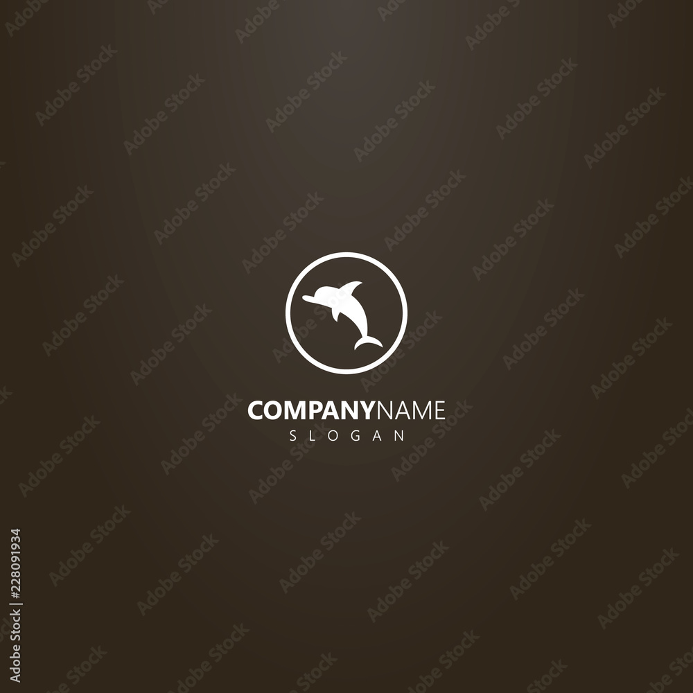 Fototapeta premium white logo on a black background. simple vector isolated logo of flat art dolphin in a round frame