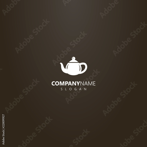 white logo on a black background. simple vector outline logo of flat art teapot with handle
