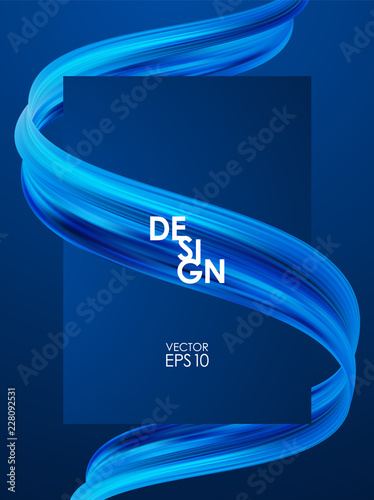 Vector illustration: Modern abstract blank poster background with 3d twisted blue flow liquid shape