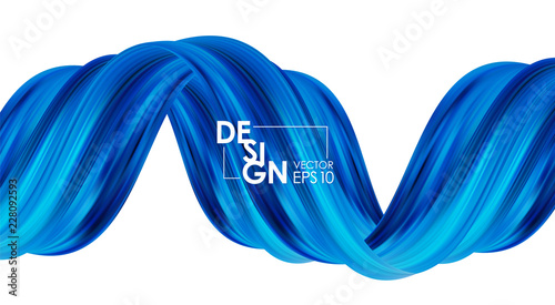 Vector illustration: Modern abstract banner background with 3d twisted blue flow liquid shape. Acrylic paint design.