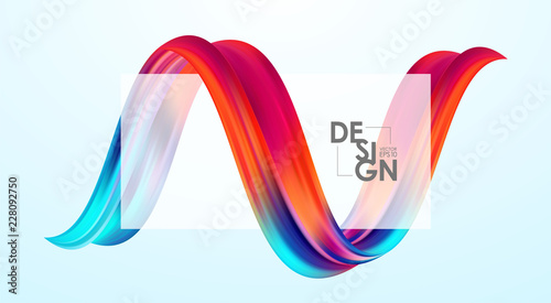Vector illustration: Modern abstract blank background with 3d twisted colorful flow liquid shape. Acrylic paint design.