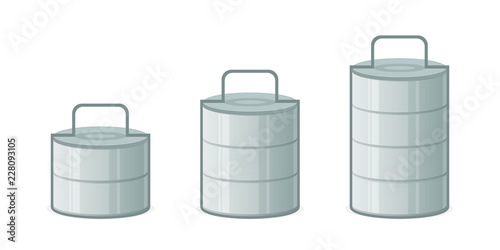 Metal indian tiffin box icon set. Clipart image isolated on white background