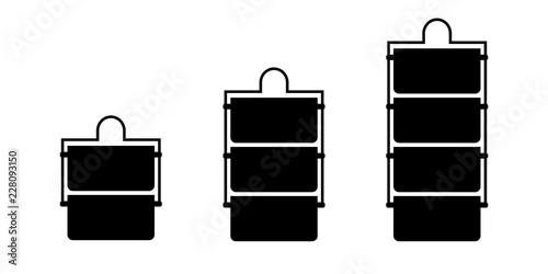 Metal indian tiffin box silhouette icon set . Clipart image isolated on white background