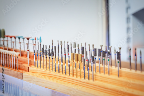 set of dentist drill tips  selective focus