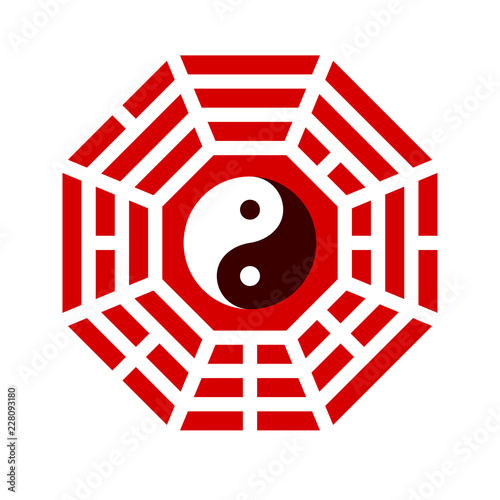 Yin and yang symbol with bagua arrangement. Clipart image isolated on white background photo
