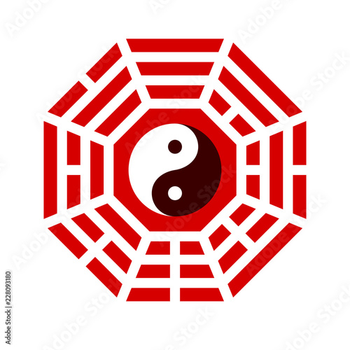 Yin and yang symbol with bagua arrangement. Clipart image isolated on white background