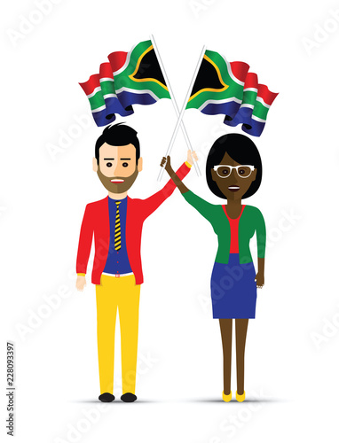 South Africa flag waving man and woman