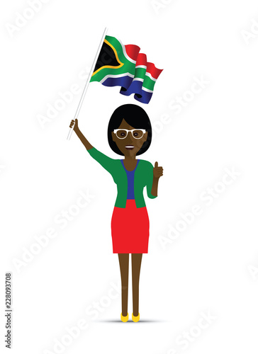  South Africa flag waving woman