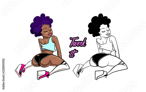 Twerk dance cartoon style girl for print design. Vector illustration.