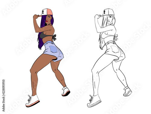 Twerk dance female cartoon character design. Vector illustration.