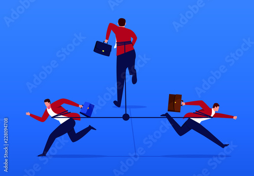 Bundled businessmen running in different directions