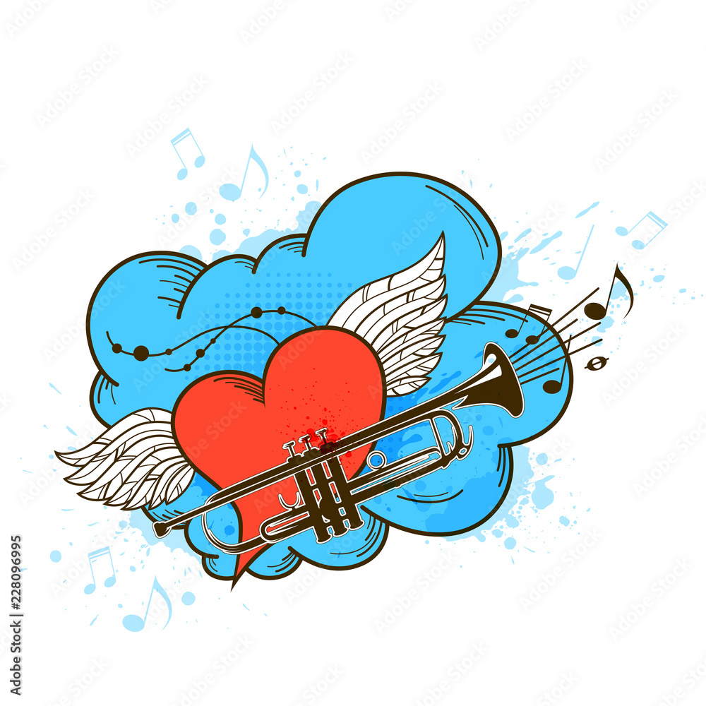 Obraz premium Musical retro background with pink heart