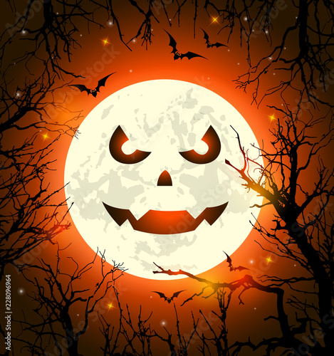 Halloween card with scary face on the Moon