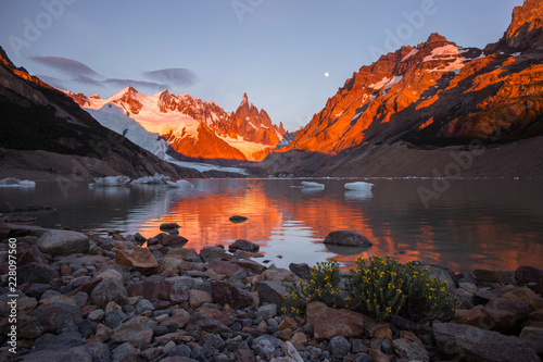 Magic sunset at Mount Fitz Roy in Los Glaciares National Park, Argentina