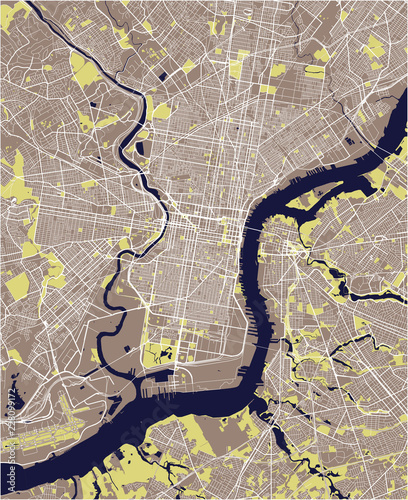 map of the city of Philadelphia, Pennsylvania, USA