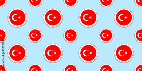 Turkey round flag seamless pattern. Turkish background. Vector circle icons. Geometric symbols. Texture for sports pages  competition  games. travelling  school  design elements. patriotic wallpaper