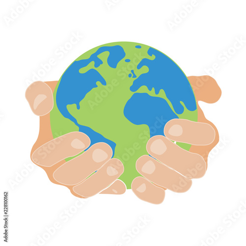 hands holding earth round on white background colored symbol