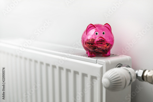 energy efficiency house - piggy bank on the radiator
