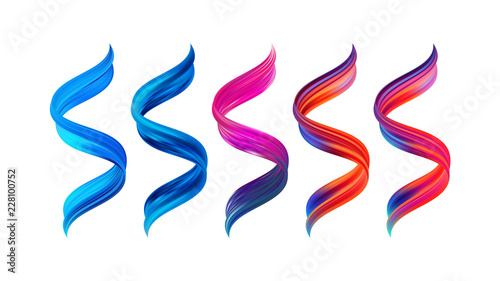 Vector illustration: Set of 3d twisted colorful flow liquid shape. Acrylic paint sroke. Modern design.