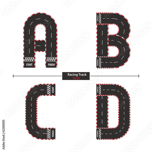 Alphabet racing track style in a set ABCD