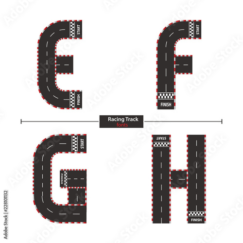 Alphabet racing track style in a set EFGH