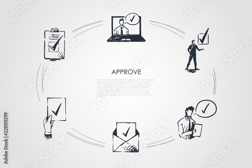 Approve - envelope, elections, choice, politician, newsletter, certificate vector concept set
