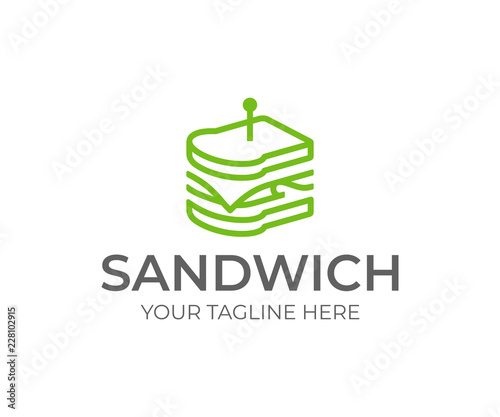 Linear sandwich logo design. Fast food vector design. Sandwich with cheese, ham and lettuce logotype