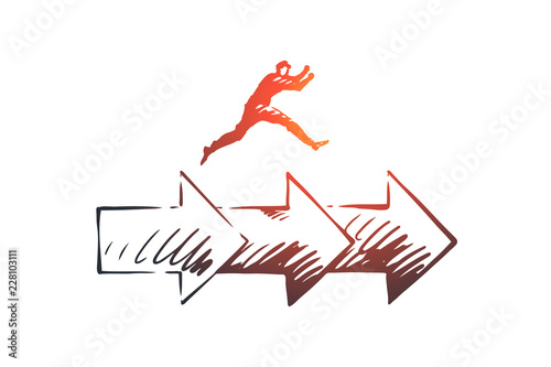 Consistency, business, arrow, success concept. Hand drawn isolated vector.
