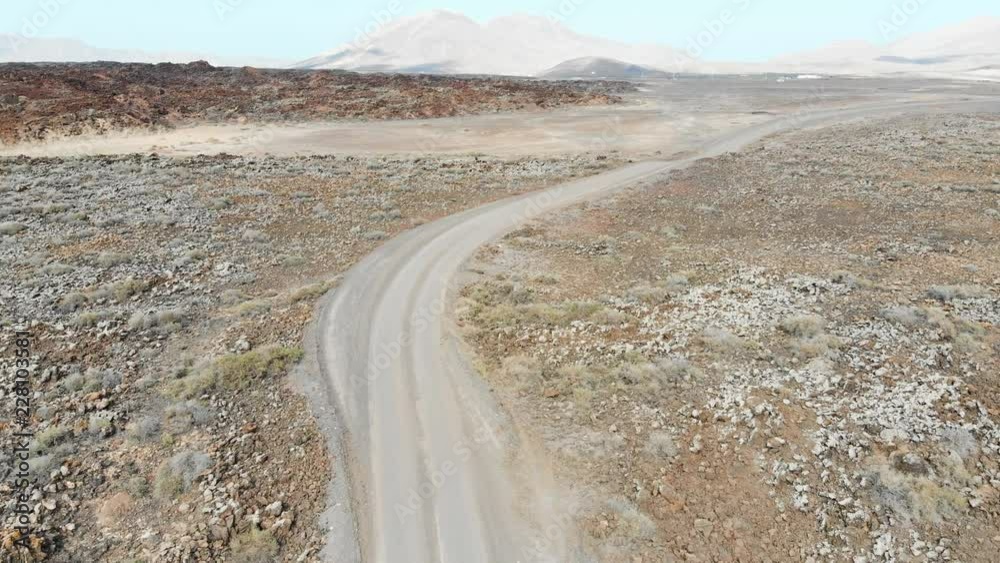 Drone aerial on Fuerteventura in Canary Islands: dry and desert land Drone aerial on Fuerteventura in Canary Islands: dry and desert land