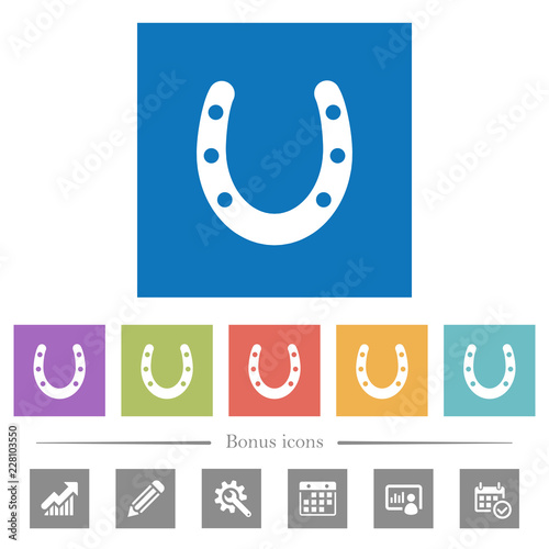 Horseshoe flat white icons in square backgrounds