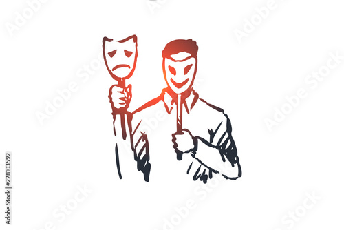 Personality, character, man, face, psychology concept. Hand drawn isolated vector.