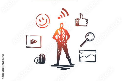 Content, internet, media, strategy, network concept. Hand drawn isolated vector.