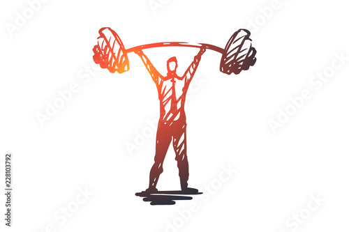 Self-confidence, success, boss, strength, career concept. Hand drawn isolated vector.